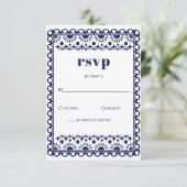 Mexicaanse Fiesta Navy Papel Picado Boho Wedding RSVP Kaartje (Staand voorkant)