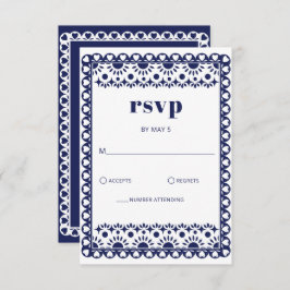 Mexicaanse Fiesta Navy Papel Picado Boho Wedding RSVP Kaartje