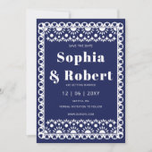 Mexicaanse Fiesta Navy Papel Picado Boho Wedding Save The Date (Voorkant)