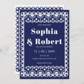 Mexicaanse Fiesta Navy Papel Picado Boho Wedding Save The Date (Voorkant / Achterkant)