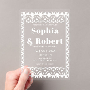 Mexicaanse Fiesta Papel Picado Boho Wedding Acryl Uitnodigingen