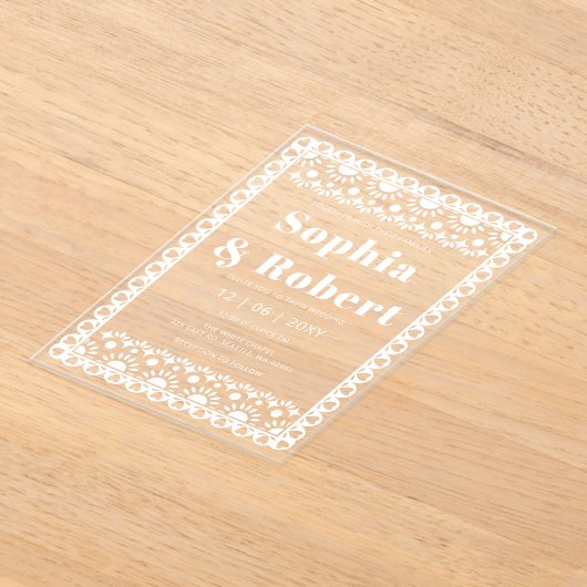 Mexicaanse Fiesta Papel Picado Boho Wedding Acryl Uitnodigingen (Laagn)