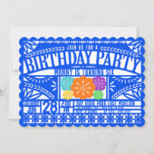 Mexicaanse Fiesta Papel Picado Vlag BLAUW Verjaard Kaart (Voorkant)