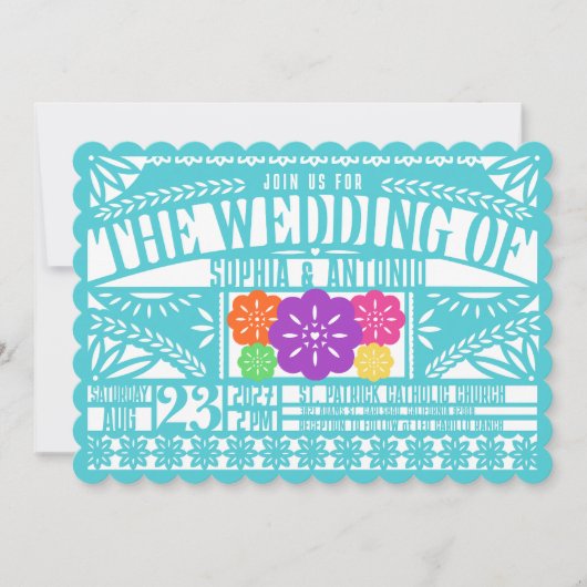 Mexicaanse Fiesta Papel Picado Vlag BLAUWGROEN bru Kaart (Voorkant)