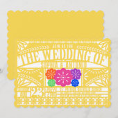 Mexicaanse Fiesta Papel Picado Vlag GEEL Huwelijk Kaart (Voorkant / Achterkant)