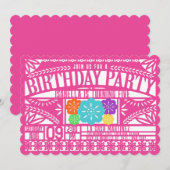 Mexicaanse Fiesta Papel Picado Vlag ROZE Verjaarda Kaart (Voorkant / Achterkant)