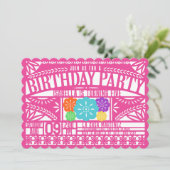 Mexicaanse Fiesta Papel Picado Vlag ROZE Verjaarda Kaart (Staand voorkant)