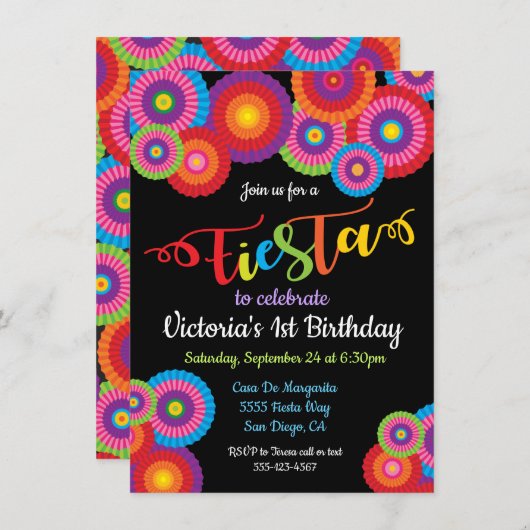 Mexicaanse Fiesta Paper Flower Fans Uitnodigingen (Voorkant / Achterkant)