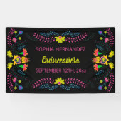 Mexicaanse Fiesta Party Black Quinceanera Birthday Spandoek (Horizontaal)