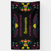 Mexicaanse Fiesta Party Black Quinceanera Birthday Spandoek (Verticaal)