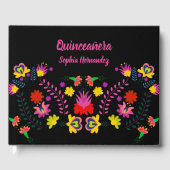 Mexicaanse Fiesta Party Bloemen Quinceanera Zwart Gastenboek (Voorkant)