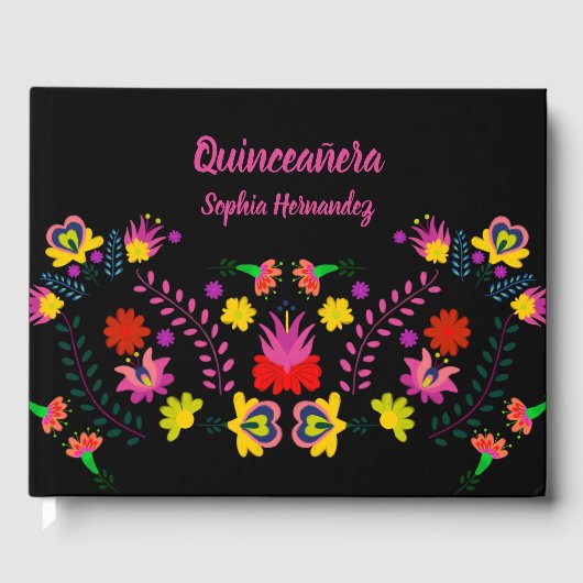 Mexicaanse Fiesta Party Bloemen Quinceanera Zwart Gastenboek (Voorkant)