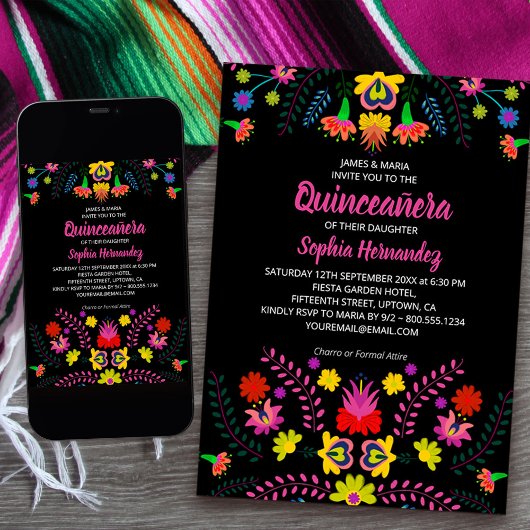 Mexicaanse Fiesta Party Folk Art Bloemen Quinceane Kaart