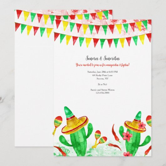Mexicaanse Fiesta Party Kaart (Voorkant / Achterkant)