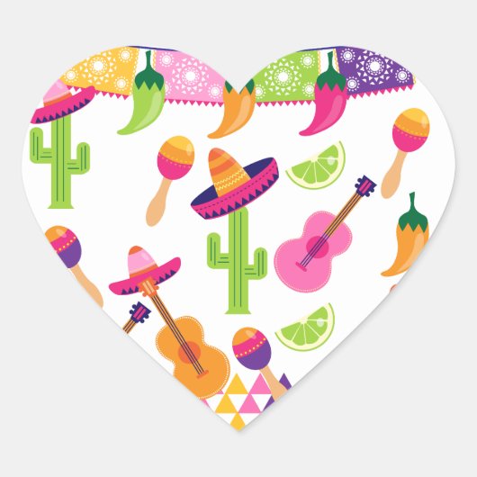 Mexicaanse Fiesta Party Sombrero Saguaro Limoen Pe Hart Sticker (Voorkant)
