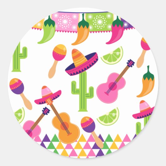 Mexicaanse Fiesta Party Sombrero Saguaro Limoen Pe Ronde Sticker (Voorkant)