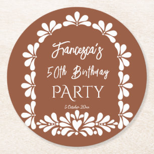 Mexicaanse fiesta party terracotta talavera op maa ronde kartonnen onderzetter