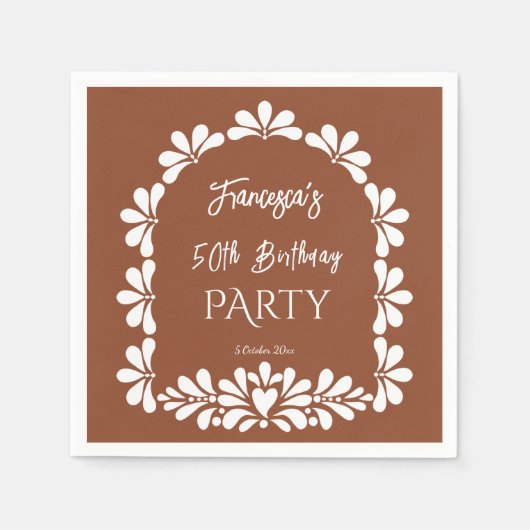 Mexicaanse fiesta party terracotta talavera op maa servet (Voorkant)