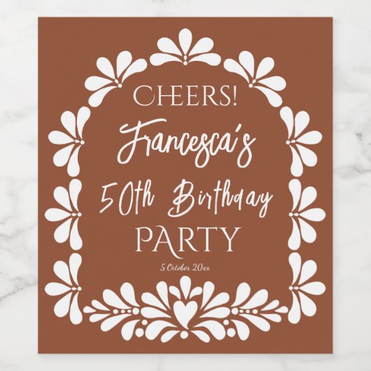 Mexicaanse fiesta party terracotta talavera op maa wijn etiket (Enkel label)