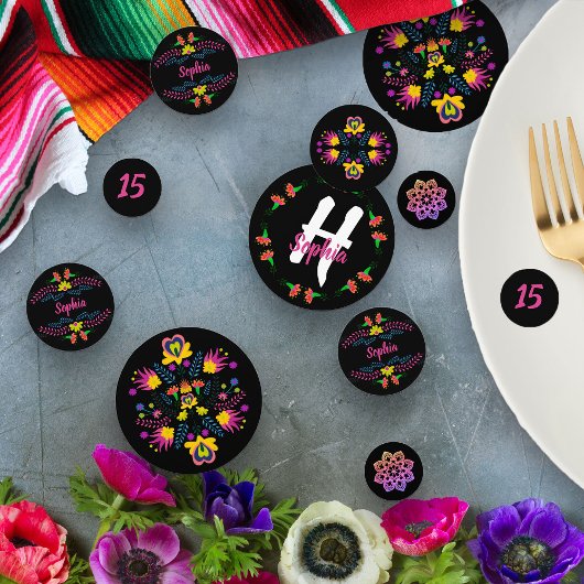 Mexicaanse Fiesta Party Zwart Bloemen gepersonalis Confetti