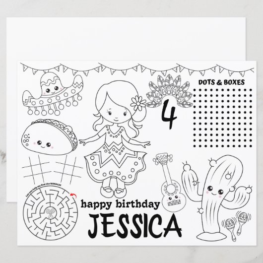 Mexicaanse fiesta placemats, Fiesta verjaardagsspe (Voorkant / Achterkant)