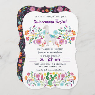 Mexicaanse FIESTA Quinceanera Folk Flowers Llama C Kaart