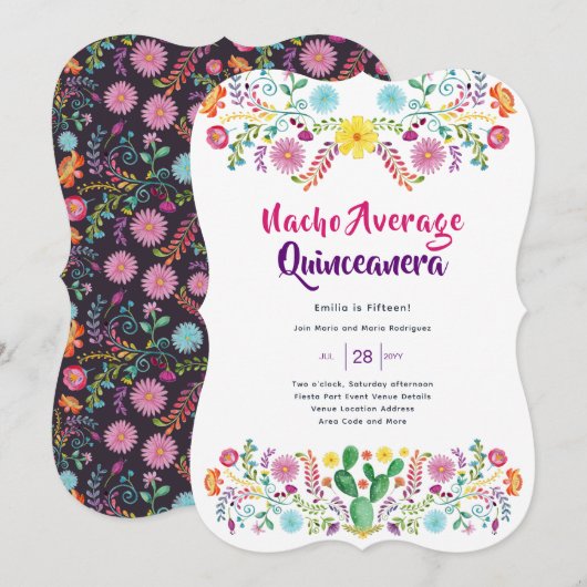 Mexicaanse FIESTA Quinceanera Uitnodiging Volkskun (Voorkant / Achterkant)