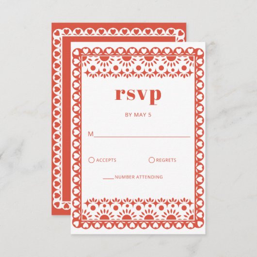 Mexicaanse Fiesta Red Papel Picado Boho Wedding RSVP Kaartje (Voorkant / Achterkant)