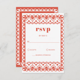 Mexicaanse Fiesta Red Papel Picado Boho Wedding RSVP Kaartje