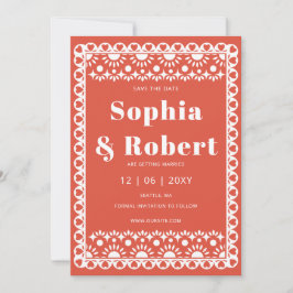 Mexicaanse Fiesta Red Papel Picado Boho Wedding Save The Date