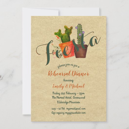 Mexicaanse fiesta-repetitie Dinner Rustic Cacti Kaart (Voorkant)