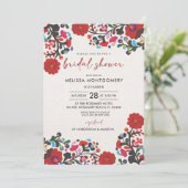 Mexicaanse Fiesta Rode Bloemen Bruids Douche Uitno Kaart (Staand voorkant)