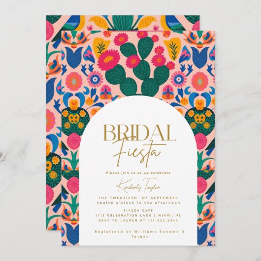 Mexicaanse Fiesta Roze Bloemen Bruids Fiesta Douch Kaart (Voorkant / Achterkant)