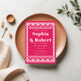 Mexicaanse Fiesta Roze Papel Picado Boho Huwelijk Kaart