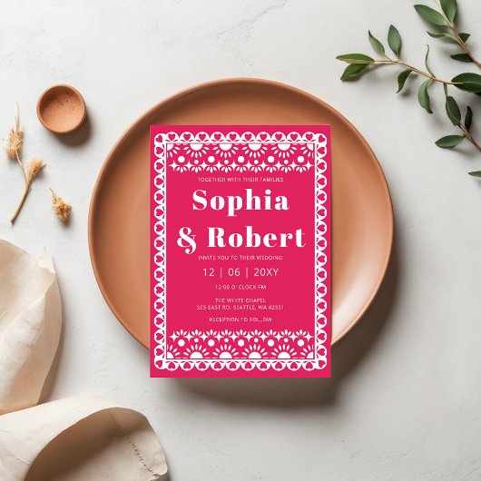 Mexicaanse Fiesta Roze Papel Picado Boho Huwelijk Kaart