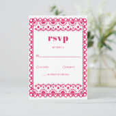 Mexicaanse Fiesta Roze Papel Picado Boho Huwelijk RSVP Kaartje (Staand voorkant)