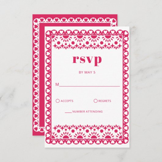 Mexicaanse Fiesta Roze Papel Picado Boho Huwelijk RSVP Kaartje (Voorkant / Achterkant)