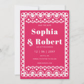 Mexicaanse Fiesta Roze Papel Picado Boho Huwelijk Save The Date (Voorkant)