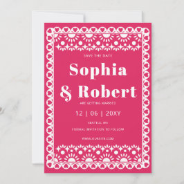 Mexicaanse Fiesta Roze Papel Picado Boho Huwelijk Save The Date