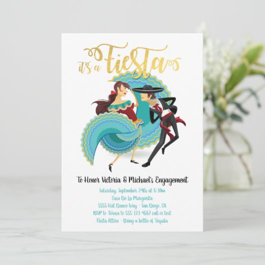 Mexicaanse Fiesta Spaanse Dansers Uitnodiging (Staand voorkant)