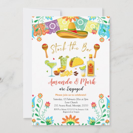 Mexicaanse Fiesta Stock De Bar Engagement Party Kaart (Voorkant)