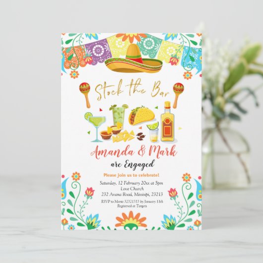 Mexicaanse Fiesta Stock De Bar Engagement Party Kaart (Staand voorkant)