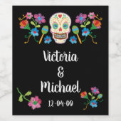 Mexicaanse Fiesta Suiker Schedel borduurwerk Wijn Wijn Etiket (Enkel label)