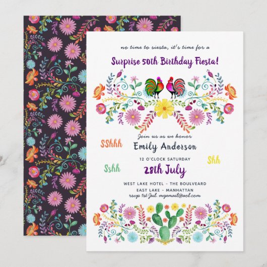 Mexicaanse FIESTA SURPRISE Verjaardagsuitnodiging  Kaart (Voorkant / Achterkant)