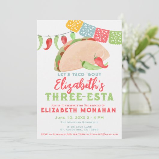 Mexicaanse Fiesta Taco Drie-esta Verjaardag Kaart (Staand voorkant)