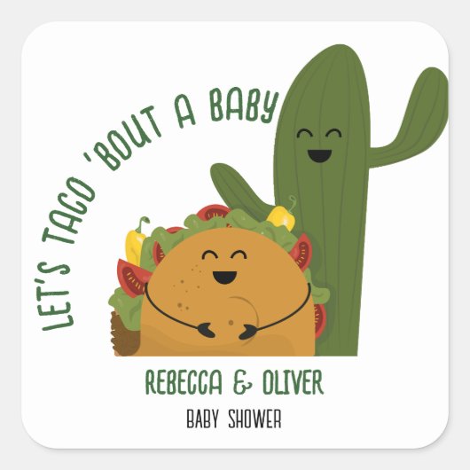 Mexicaanse fiesta taco koppels baby shower vierkante sticker (Voorkant)