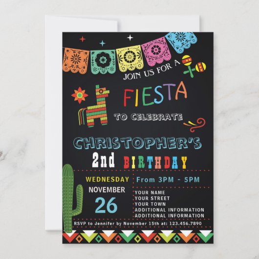 MEXICAANSE FIESTA VERJAARDAG UITNODIGING | FEESTJE (Voorkant)