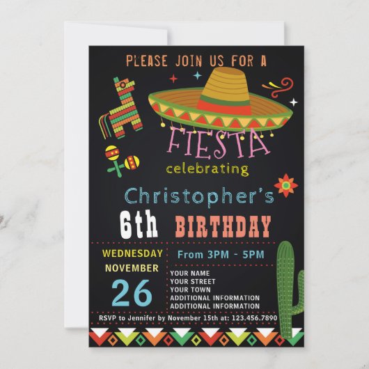 MEXICAANSE FIESTA VERJAARDAG UITNODIGING | FEESTJE (Voorkant)