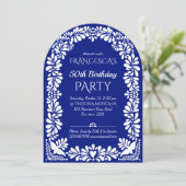 Mexicaanse fiesta verjaardagsfeest blauwe talavera kaart (Staand voorkant)