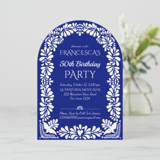 Mexicaanse fiesta verjaardagsfeest blauwe talavera kaart (Staand voorkant)